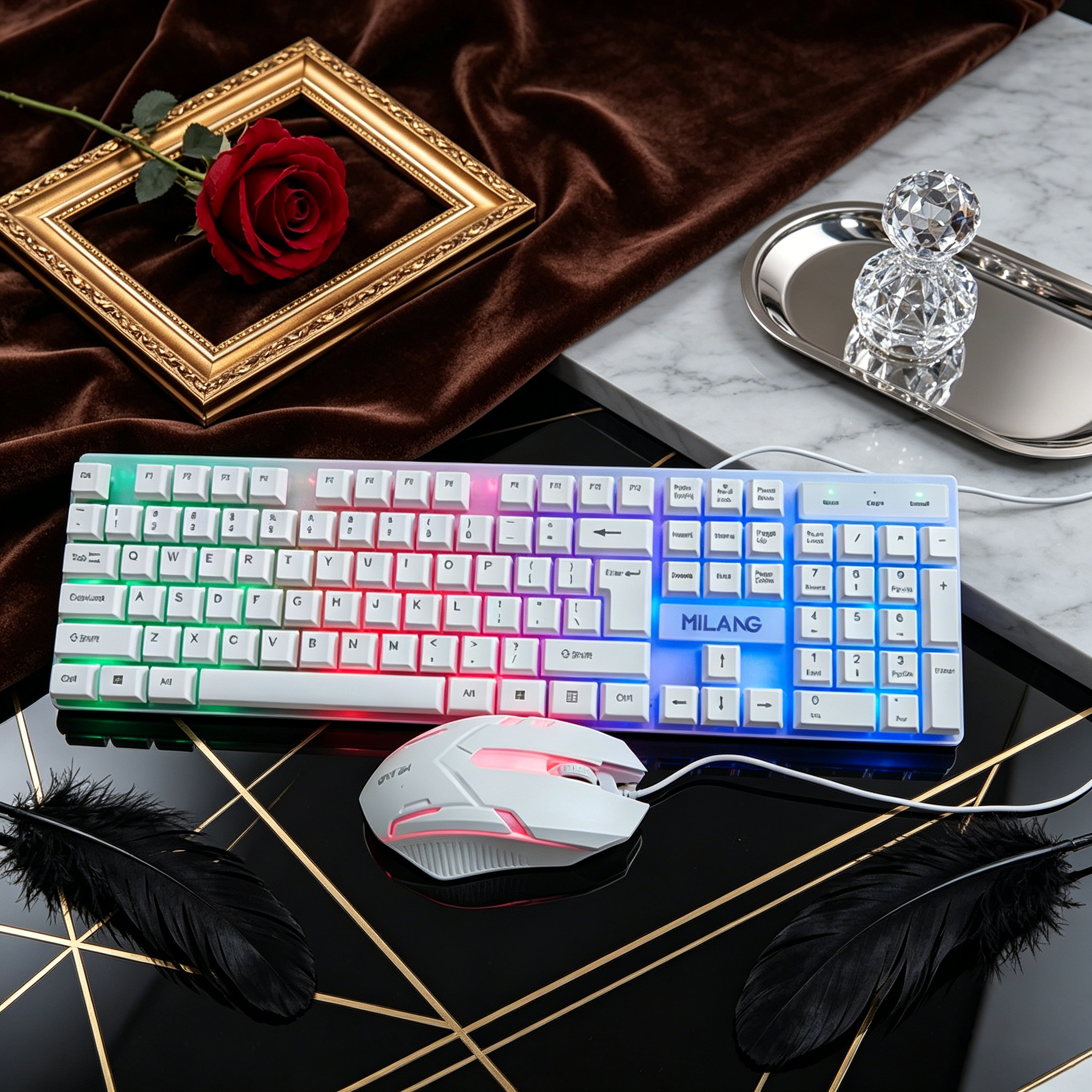 Gaming Keyboard And Mouse Combo - Wired RGB Backlit Keyboard Mouse Set,Ergonomic
