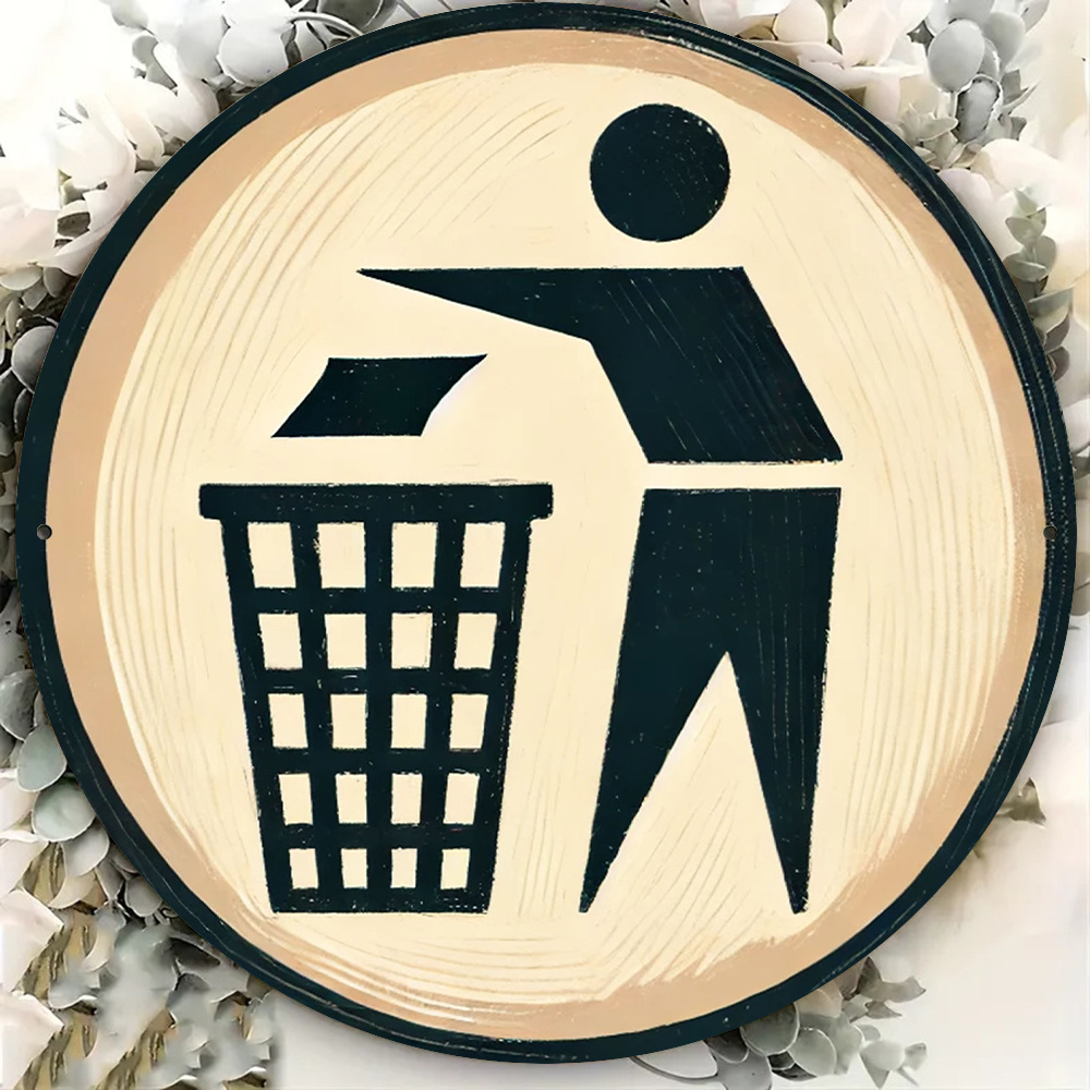 Brass Weight Plate - Round metal sign with trash sorting