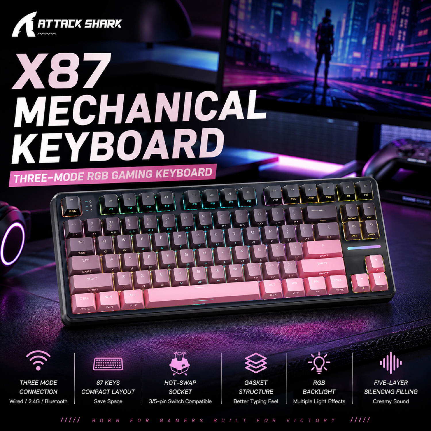 Attack Shark X87 Macro Drive G - Gaming Keyboard Bluetooth 评论和价格