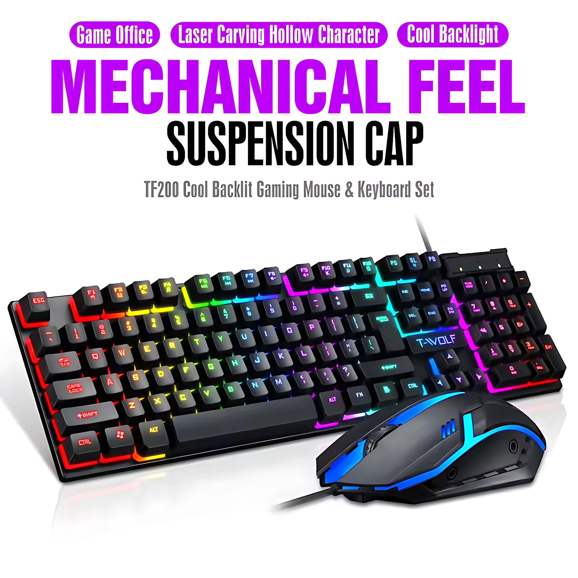 Rainbow Backlit Wired Keyboard - Gaming Keyboard Mouse Wireless 评论和价格