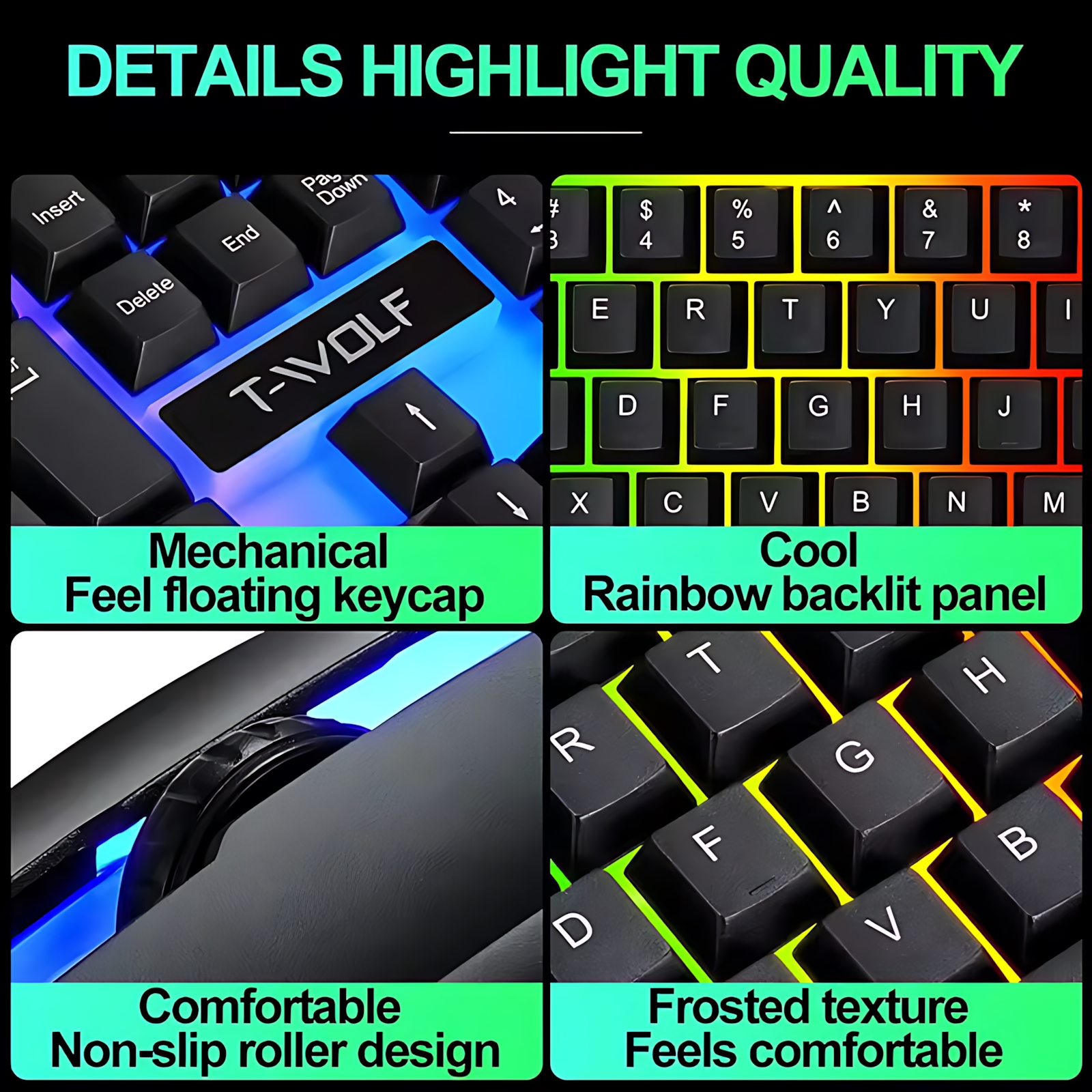 Rainbow Backlit Wired Keyboard - Gaming Keyboard Mouse Wireless 评论和价格