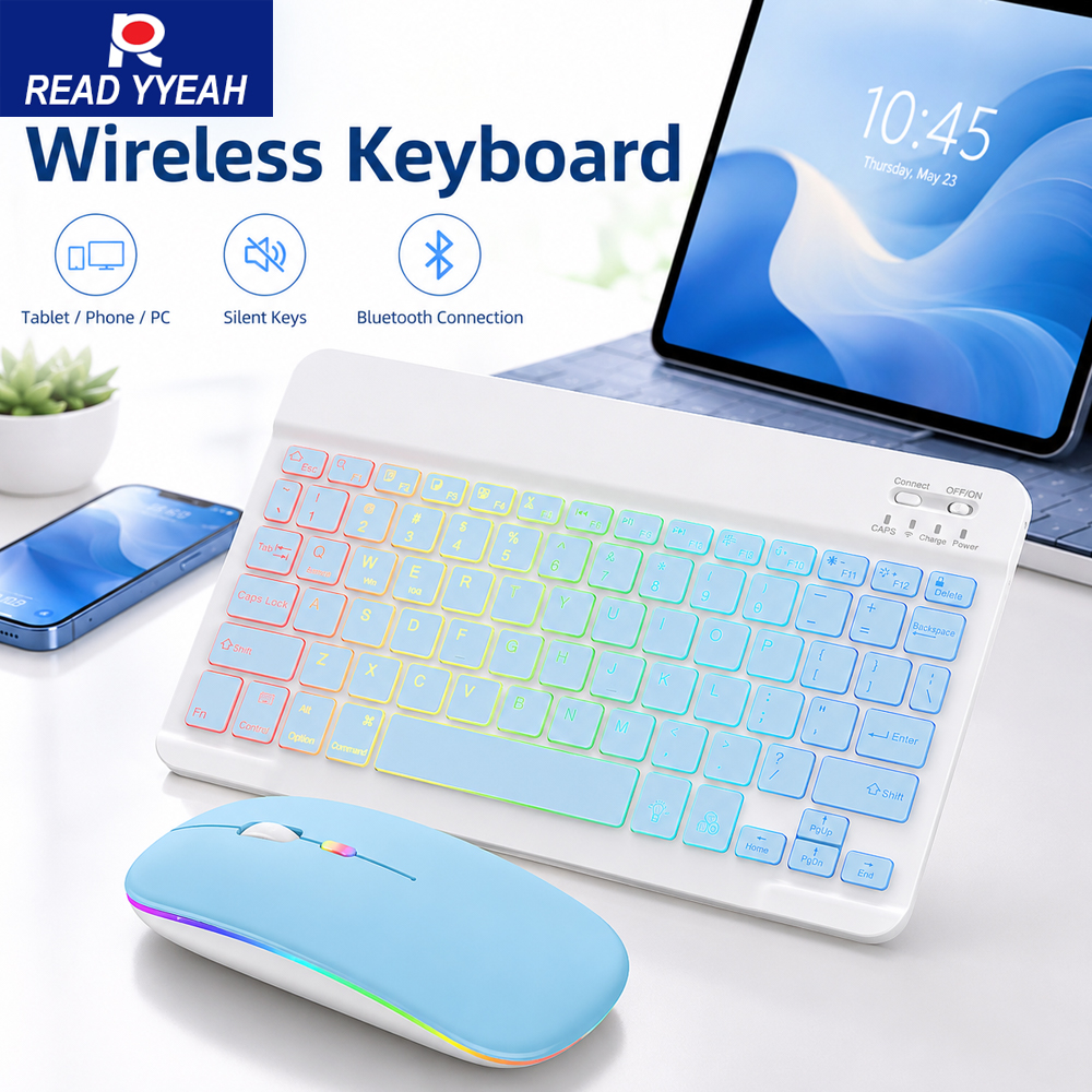 New Ultra Slim Portable 7 Colo - Gaming Keyboard Mouse Wireless 评论和价格