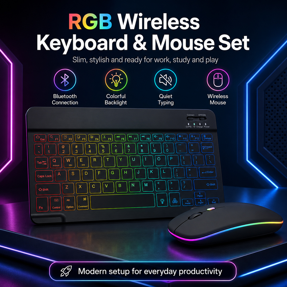 New Ultra Slim Portable 7 Colo - Gaming Keyboard Mouse Wireless 评论和价格