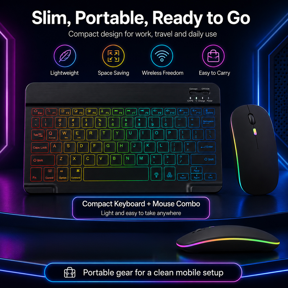New Ultra Slim Portable 7 Colo - Gaming Keyboard Mouse Wireless 评论和价格