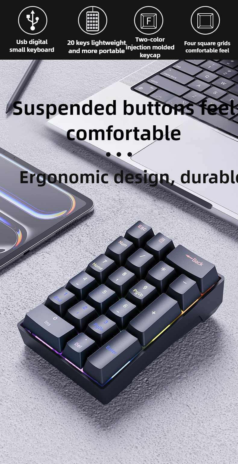 20 Keys Numeric Mechanical Wir - Gaming Keyboard No Number Pad 评论和价格