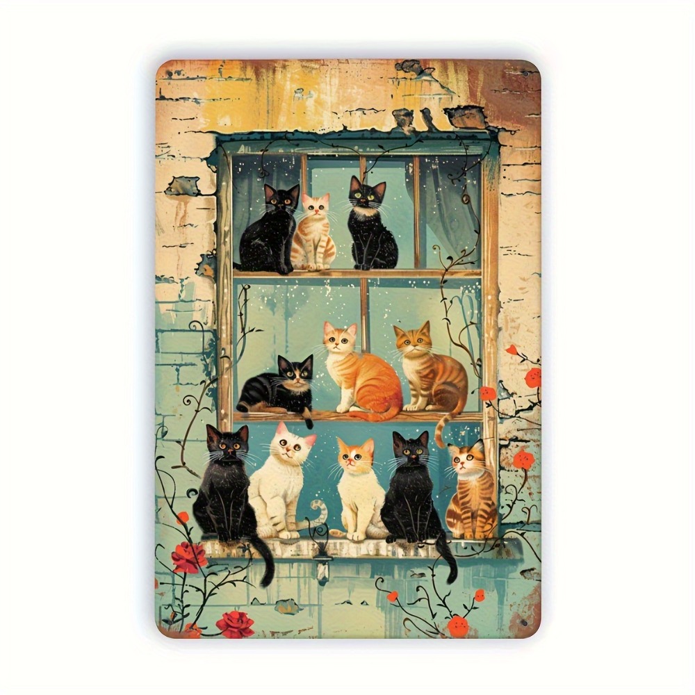 Vintage Cats Window Metal Sign - Brass Weight Plate 评论和价格