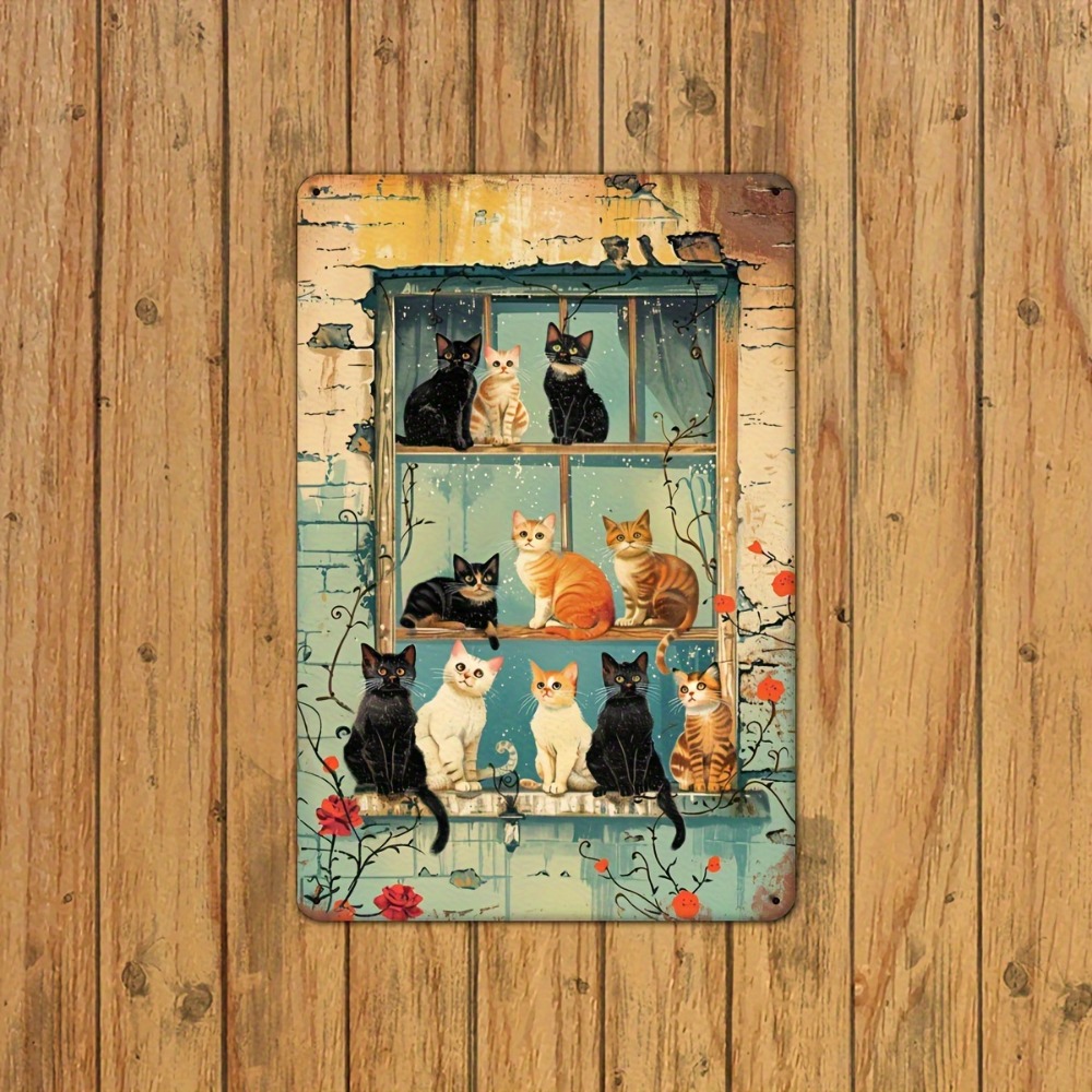 Vintage Cats Window Metal Sign - Brass Weight Plate 评论和价格