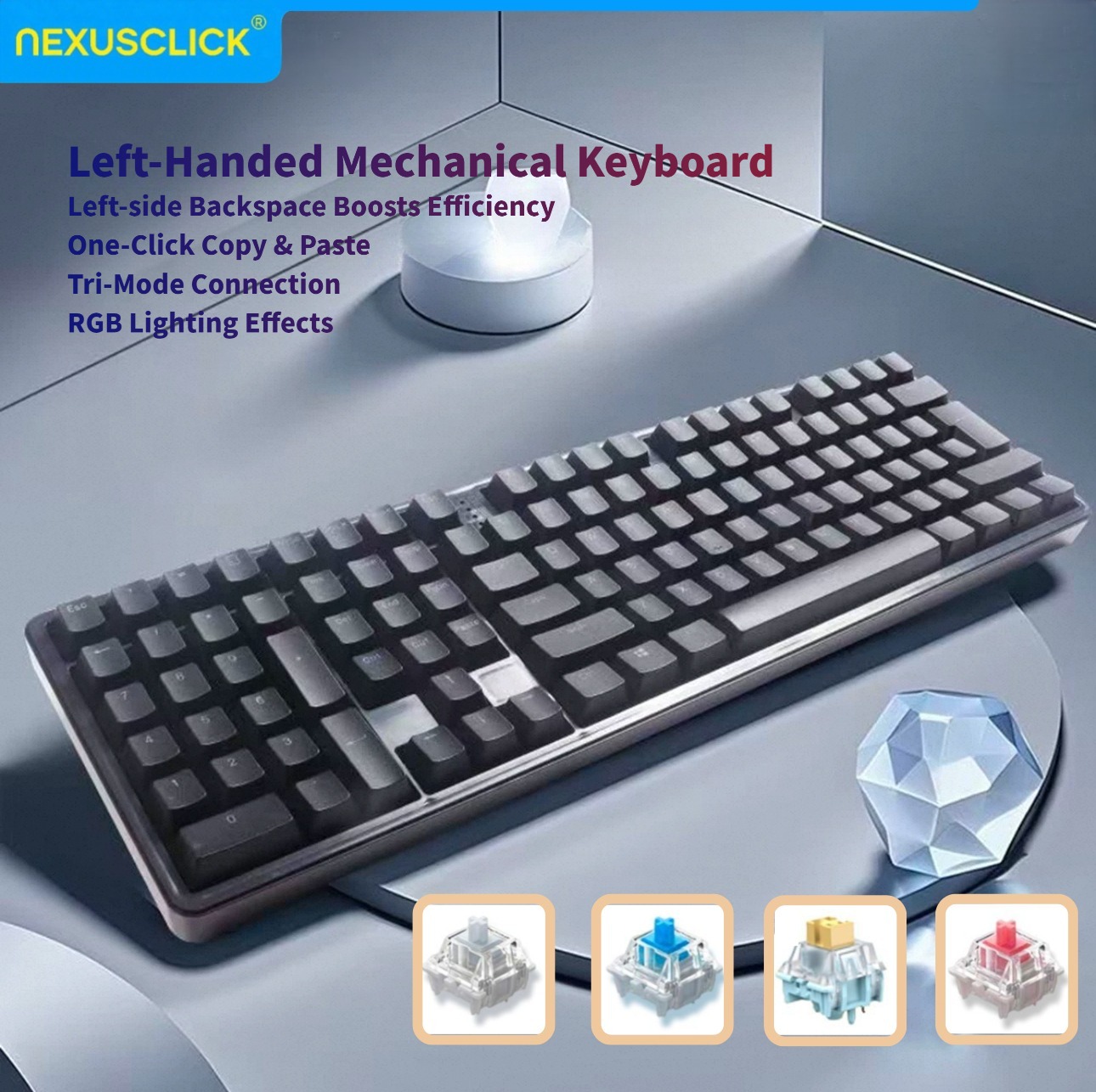 NexusClick Ergonomic Left Hand - Gaming Keyboard No Number Pad 评论和价格